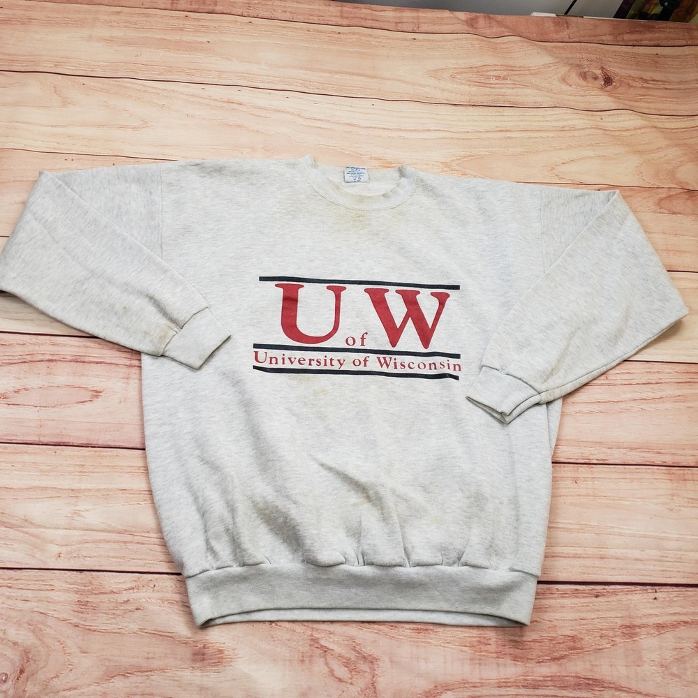 Vintage Wisconsin Badgers Sweatshirt Mens XL Gray NCAA Crewneck Football‎ 90s *